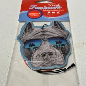 Gray Bull Dog Wearing Sunglasses Hanging Air Freshener Green Tea Scent